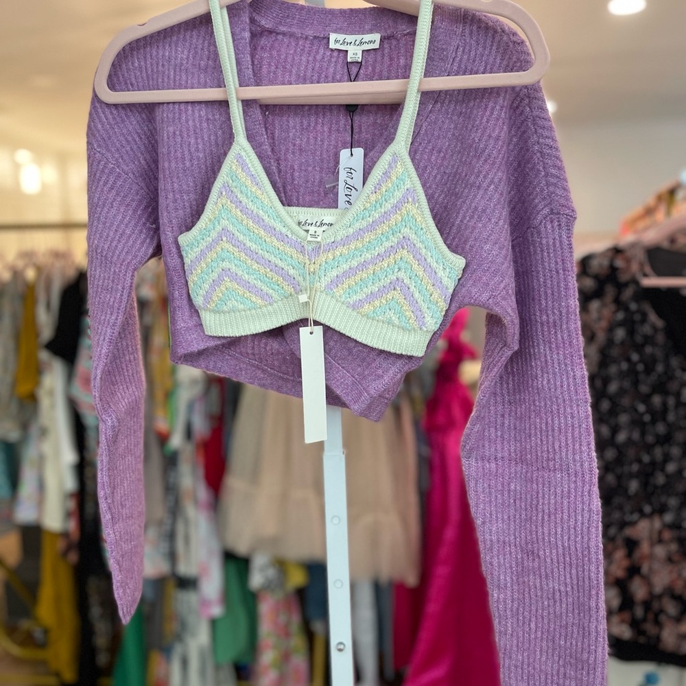 For Love & Lemons Purple Cardigan with Chevron Top - Picture 1 of 5
